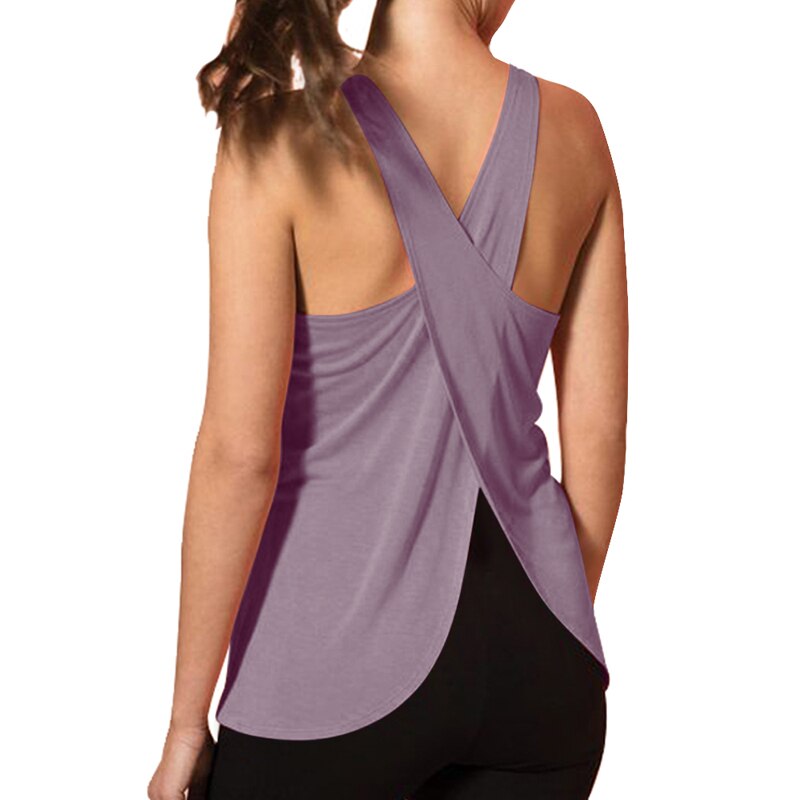 Women Quick Dry Cross Back Yoga Shirts Sleeveless Fitness Sport T-Shirt Workout Running Tank Tops
