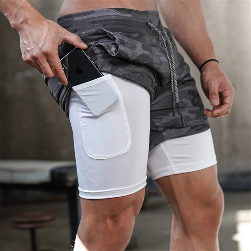 2020 Camo Running Shorts Men 2 In 1 Double-deck Quick Dry GYM Sport Shorts Fitness Jogging Workout Shorts Men Sports Short Pants